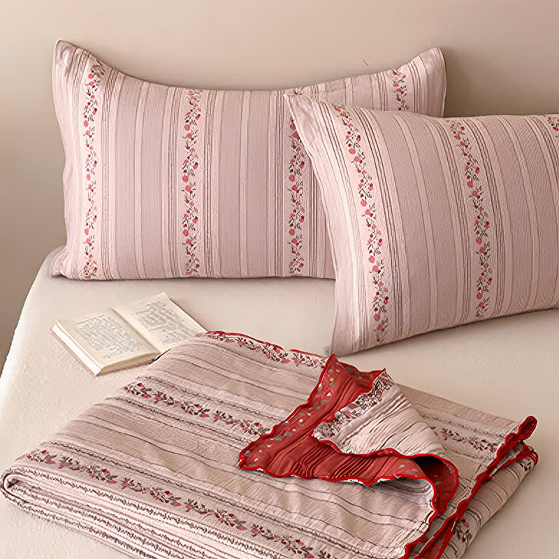 Blush Floral Stripe Washed Cotton Bedding Set - image 3