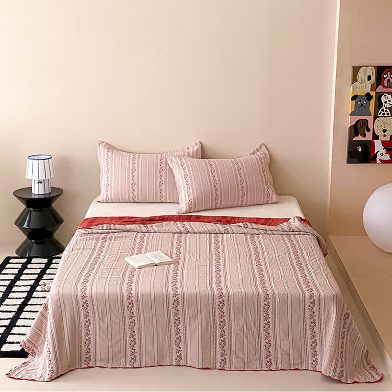 Blush Floral Stripe Washed Cotton Bedding Set - image 2