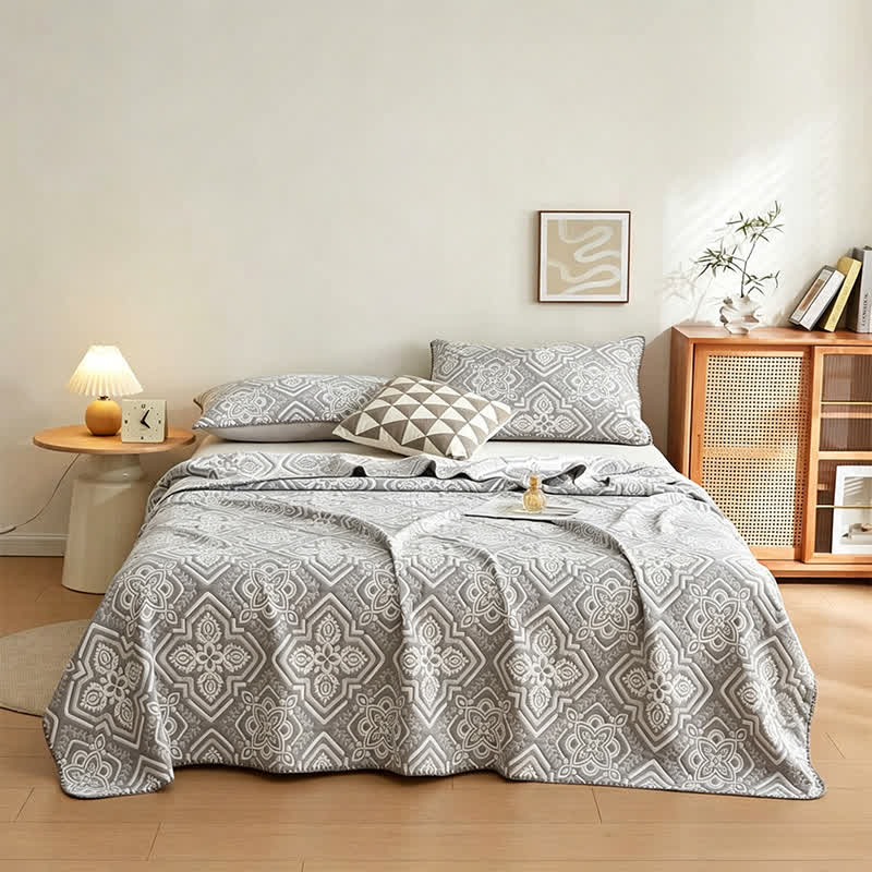 Mediterranean Tile Cotton Muslin Blanket Quilt - Gray - 2PCS Pillowcases - 19" x 29" - image 1