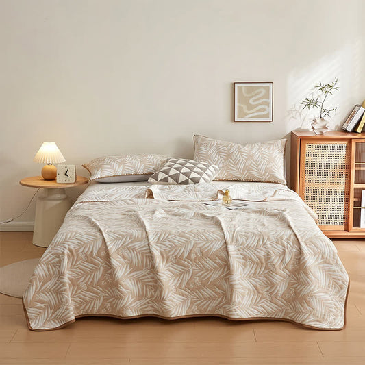 Botanical Palm Leaf Cotton Muslin Blanket Quilt - Coffee - 2PCS Pillowcases - 19" x 29" - image 0