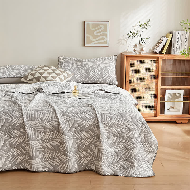Botanical Palm Leaf Cotton Muslin Blanket Quilt - image 6
