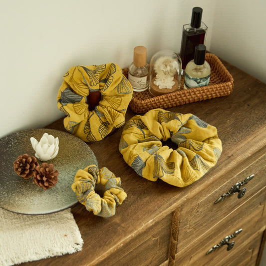 Ginkgo Print Scrunchies Set of 3 - Yellow - 3 Pack Scrunchies - S+M+L - image 0