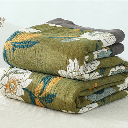 Olive Flower Printed Cotton Quilt - As Picture - King - image 0