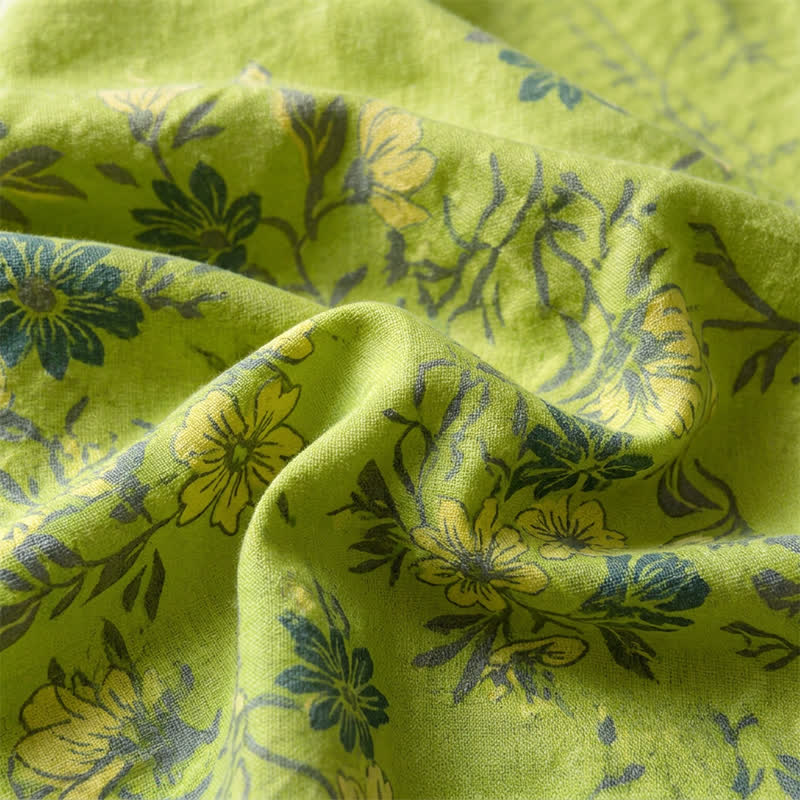 Vintage Green Floral Cotton Bedspread - image 4