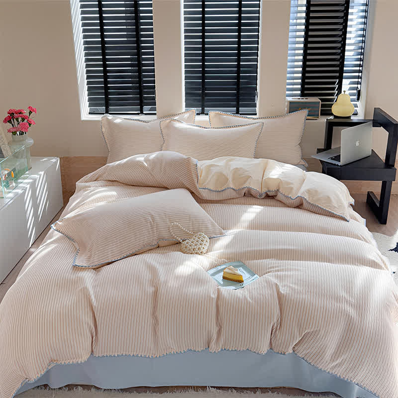 Stripe Scalloped Edge Washed Cotton Bedding Set - image 1