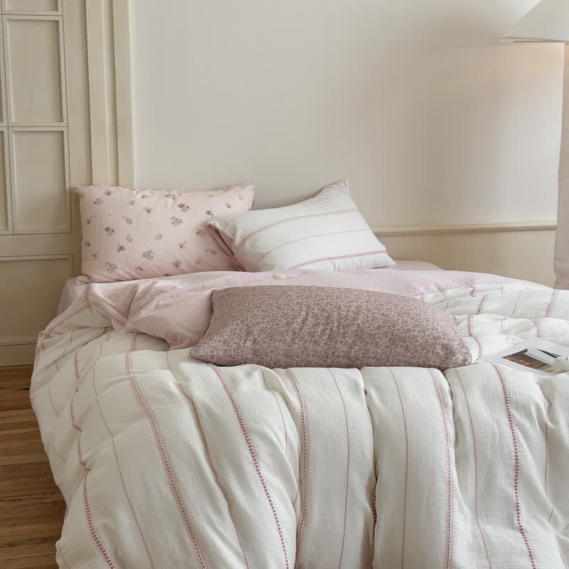 Pink Blossom Washed Cotton Four Piece Bedding Set - image 1
