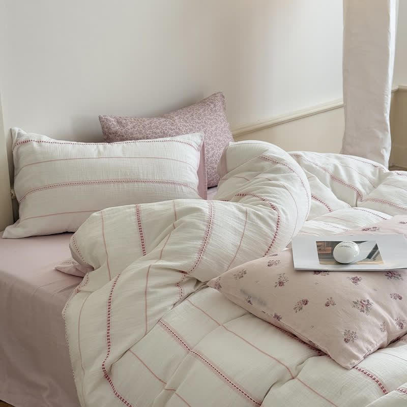 Pink Blossom Washed Cotton Four Piece Bedding Set - image 3