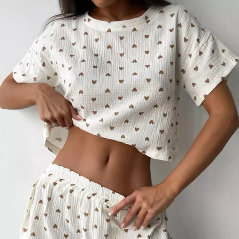 Apricot Heart Print Cotton Loungewear Set - image 2