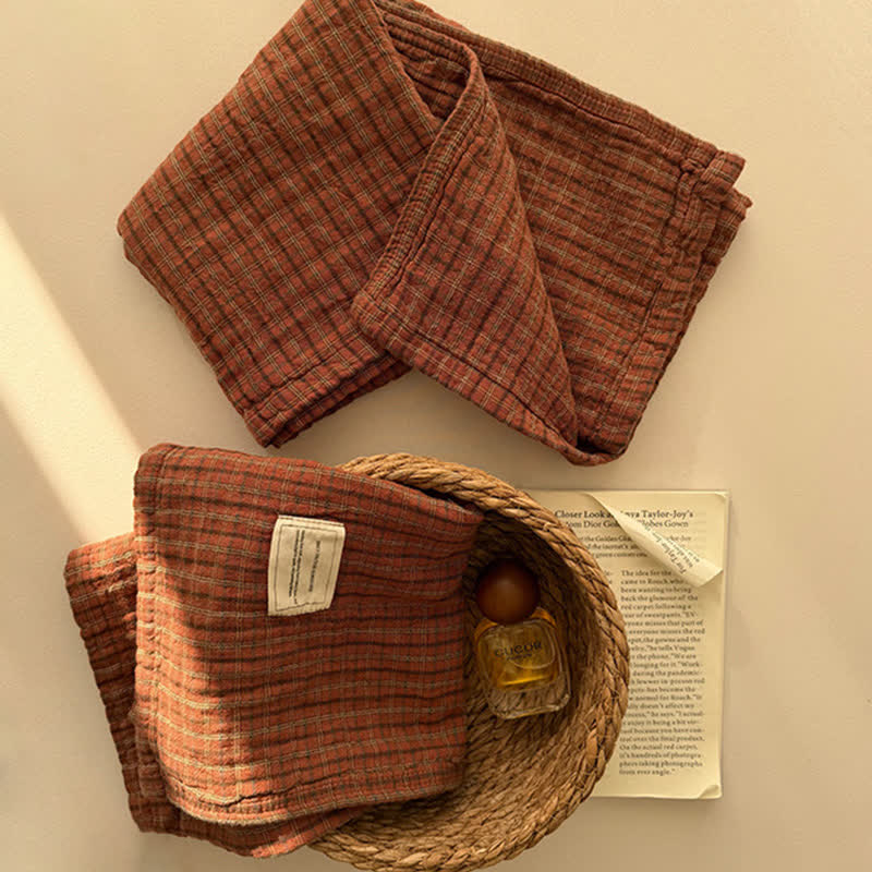 Vintage Grid Double Gauze Cotton Pillow Cover - image 2