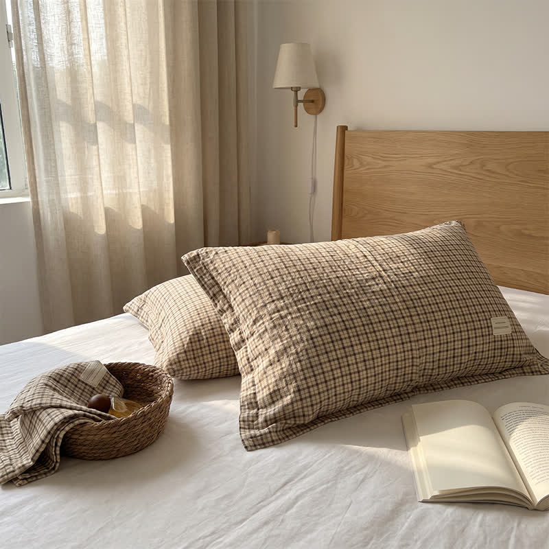 Vintage Grid Double Gauze Cotton Pillow Cover - image 3