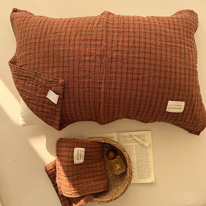 Vintage Grid Double Gauze Cotton Pillow Cover - 20'' × 30'' - Red - 2PCS - image 1