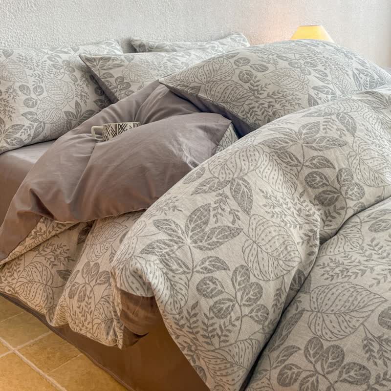 Botanical Whisper Washed Cotton Jacquard Bedding Set - Grey - King - Flat Sheet - image 1