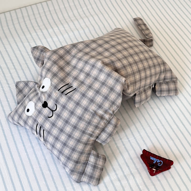 Plaid Cat Face Buckwheat Filled Pillow - Indigo - 11.02'' × 23.62'' - image 4