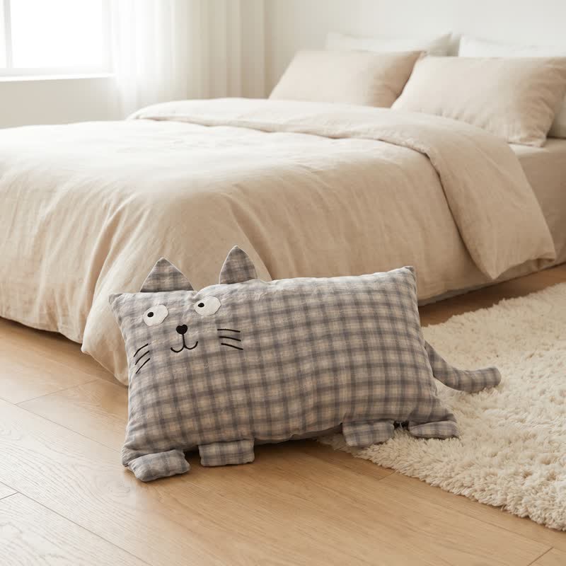Plaid Cat Face Buckwheat Filled Pillow - image 5