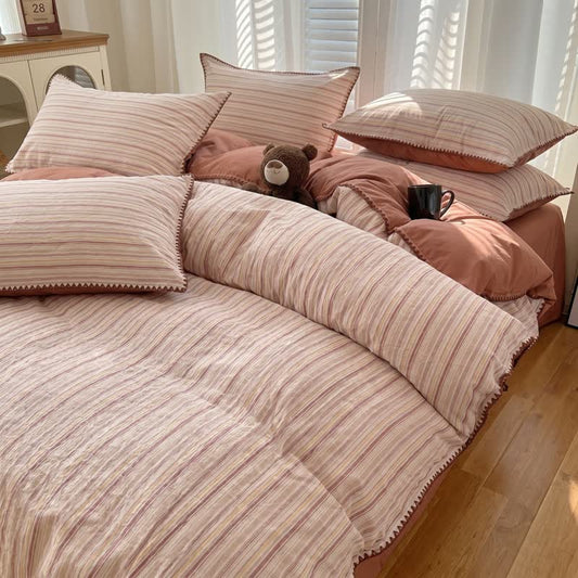Vintage Red Plaid Cotton Bedding Set - Red - King - Flat Sheet - image 0