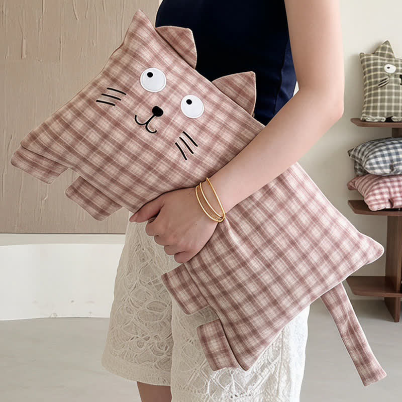 Plaid Cat Face Buckwheat Filled Pillow - image 2