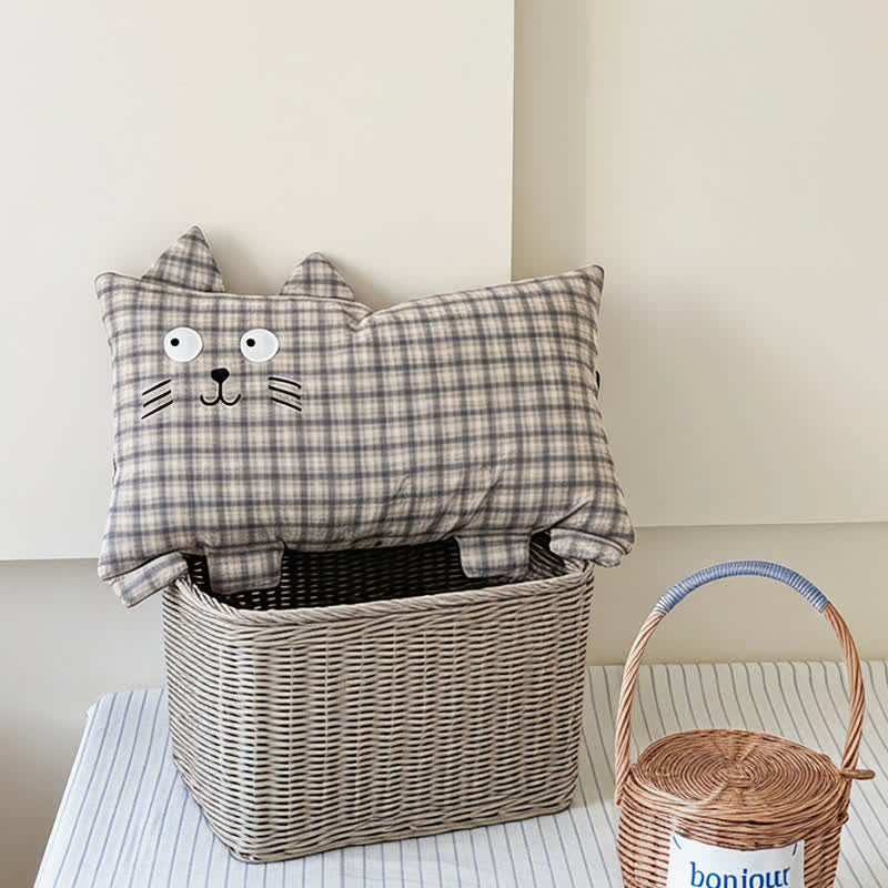 Plaid Cat Face Buckwheat Filled Pillow - image 6