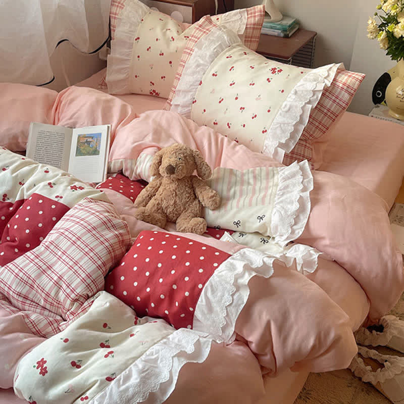 Sweet Cherry Ruffle Cotton Gauze Bedding Set - image 2