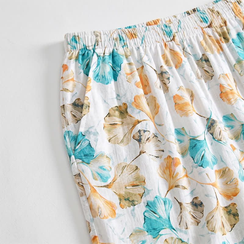 Floral Ginkgo Leaf Cotton Elastic Waist Lounge Skirt - image 2