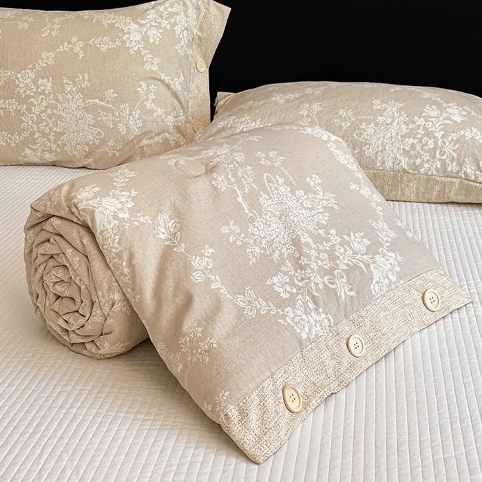 Rustic Floral Cotton Linen Blanket Quilt - image 3