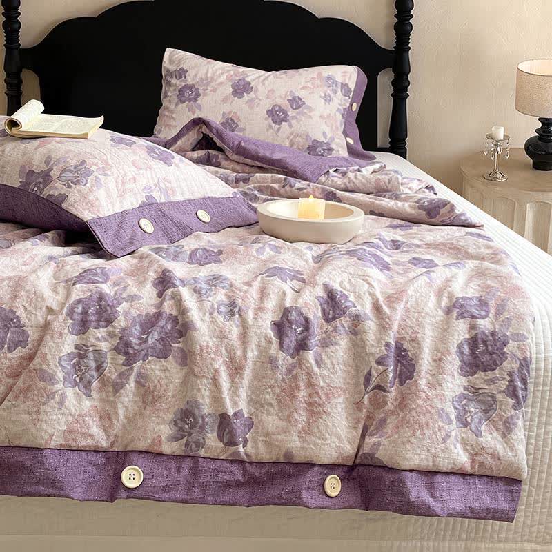 Romantic Purple Floral Cotton Linen Blanket Quilt - image 3