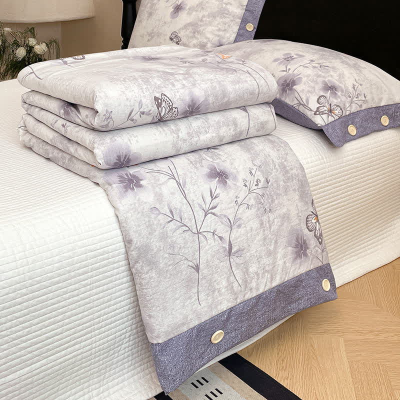 Vintage Butterfly Floral Cotton Linen Blanket Quilt - image 2