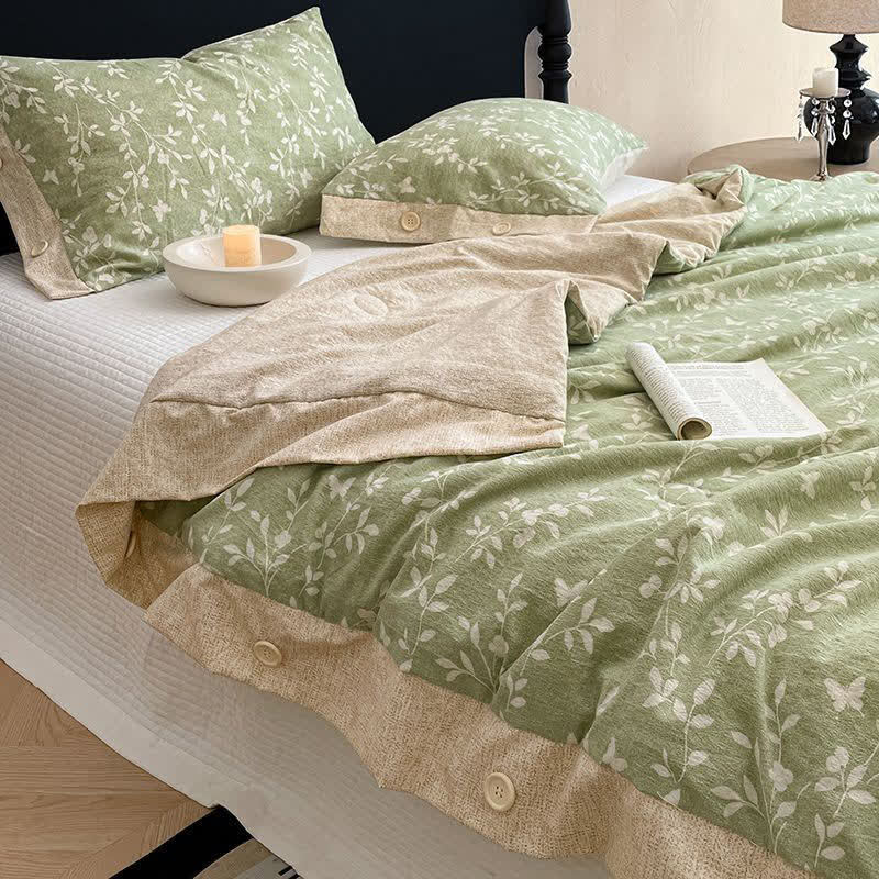 Leafy Vine Cotton Linen Blanket Quilt - 2PCS Pillowcases - 19" x 29" - image 0