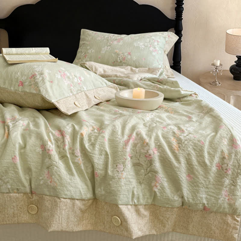 Floral Cotton Linen Quilt with Button Trim - image 3
