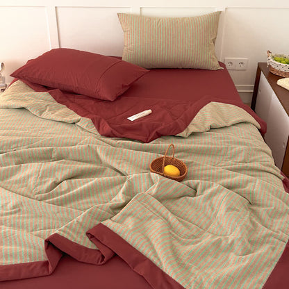 Cozy Farmhouse Cotton Two-Tone Striped Bedding Set - Orange Red - Queen - Bedding Set - image 0
