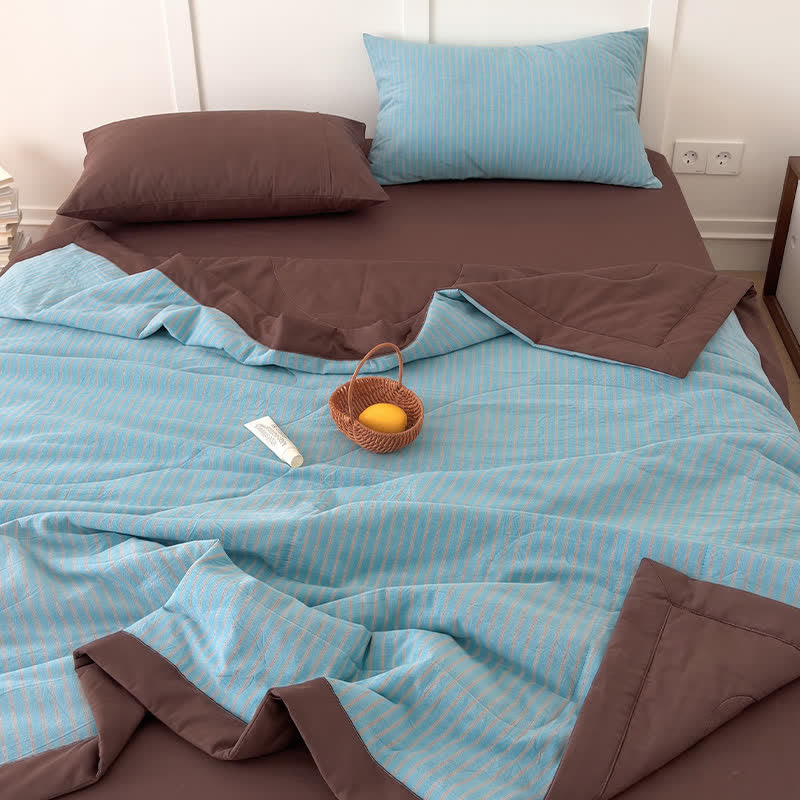 Cozy Farmhouse Cotton Two-Tone Striped Bedding Set - Blue Brown - Queen - Bedding Set - image 8