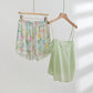 Mint Satin Ruffle Cami and Floral Shorts Loungewear Set - image 1