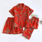 Vintage Bird Floral Cotton Loungewear Set - Red - XL - image 4