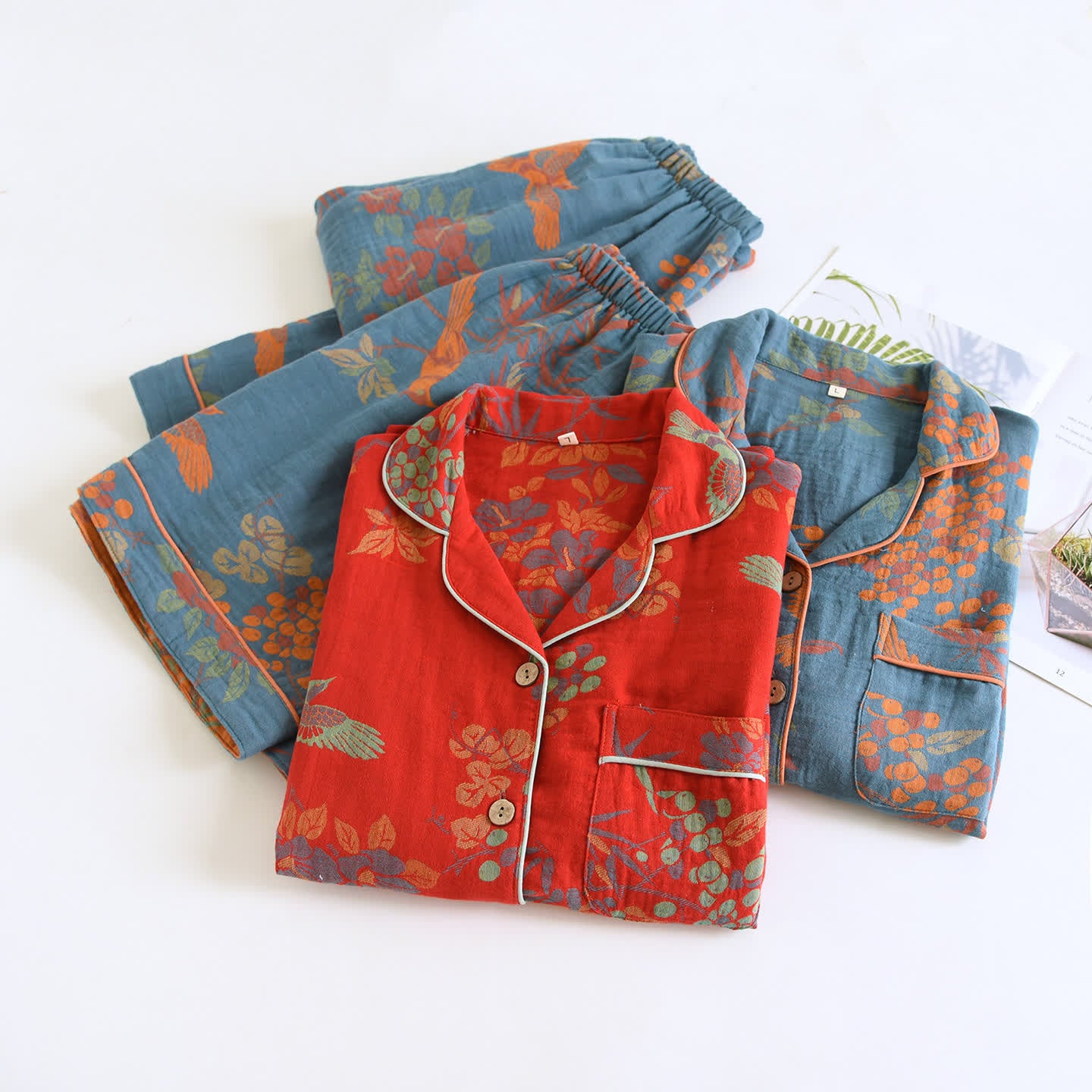 Vintage Bird Floral Cotton Loungewear Set - image 2
