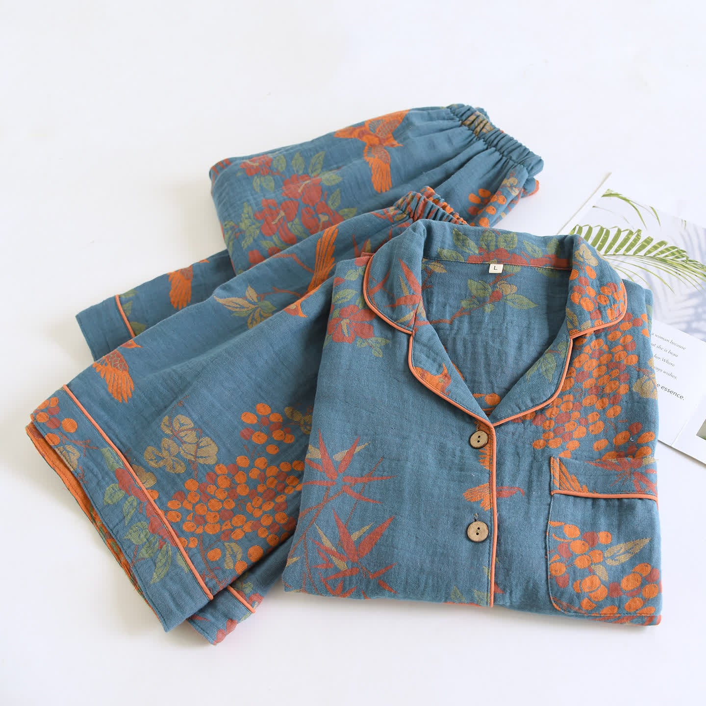 Vintage Bird Floral Cotton Loungewear Set - image 3