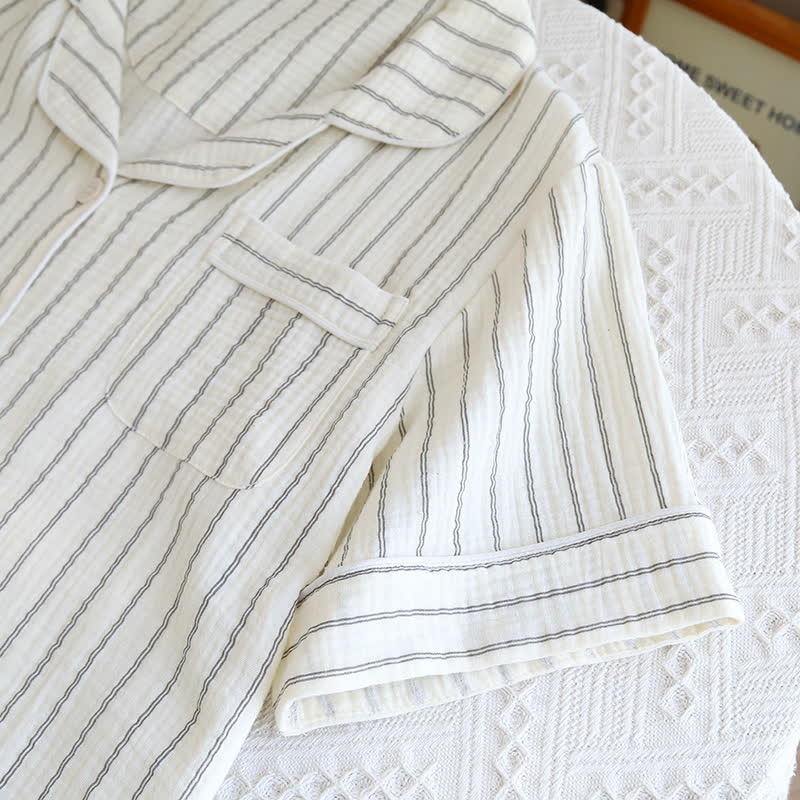 Relaxed Striped Camp Collar Summer Loungewear Set - image 8