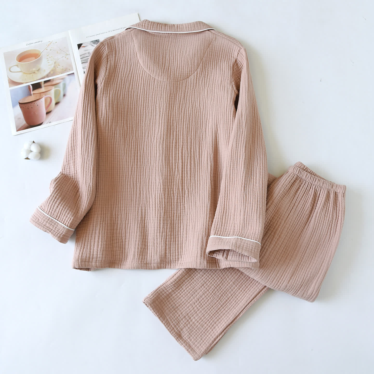 Cotton Gauze Contrast Trim Loungewear Set - image 5