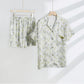 Mint Floral Satin Button Up Shorts Loungewear Set - image 1