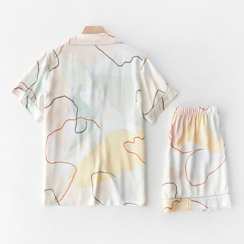Abstract Print Sateen Short Sleeve Loungewear Set - image 2