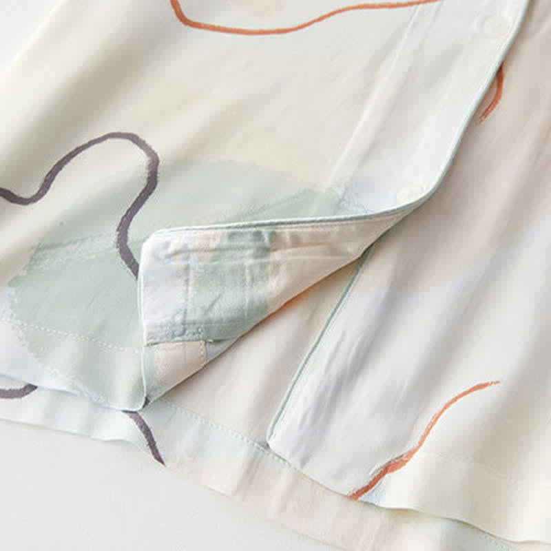 Abstract Print Sateen Short Sleeve Loungewear Set - image 7