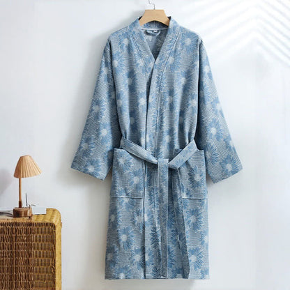 Sunflower Cotton Waffle Kimono Bathrobe - Dark Blue - XL - image 2