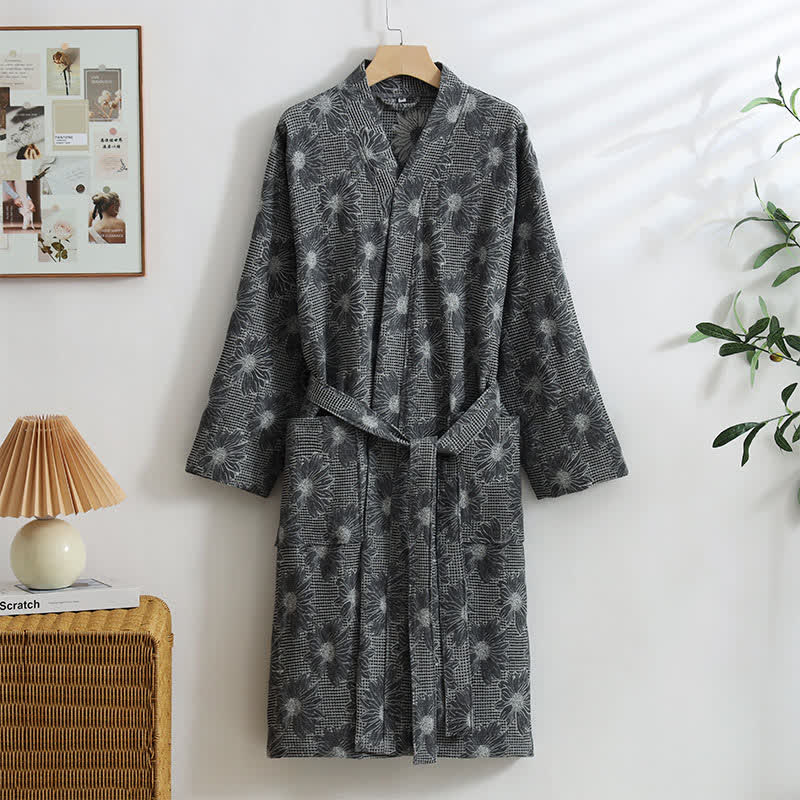Sunflower Cotton Waffle Kimono Bathrobe - Dark Gray - XL - image 11