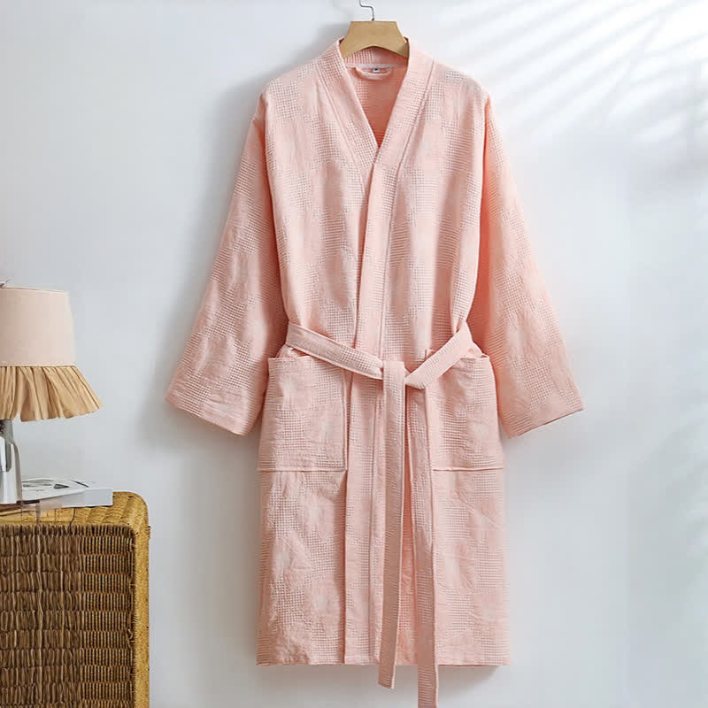 Sunflower Cotton Waffle Kimono Bathrobe - Pink - XL - image 5