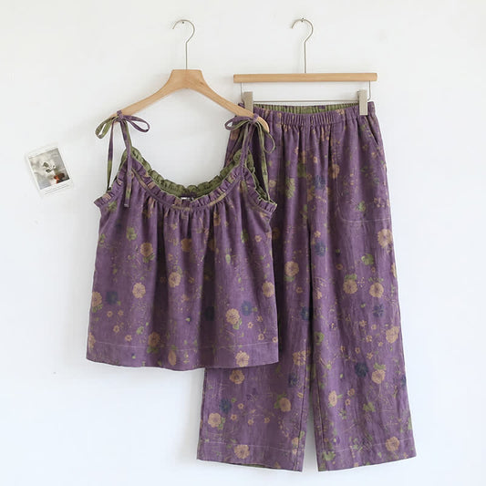 Vintage Floral Cami & Pants Pajama Set - Purple & Green - XL - image 0