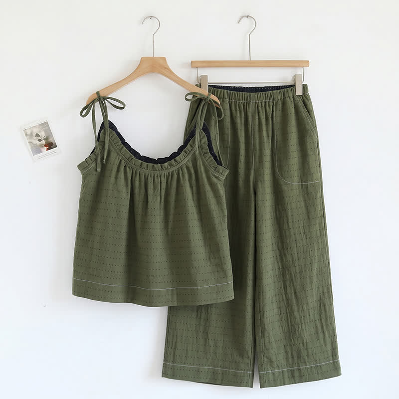 Textured Solid Color Cami & Pants Lounge Set - Green - XL - image 16