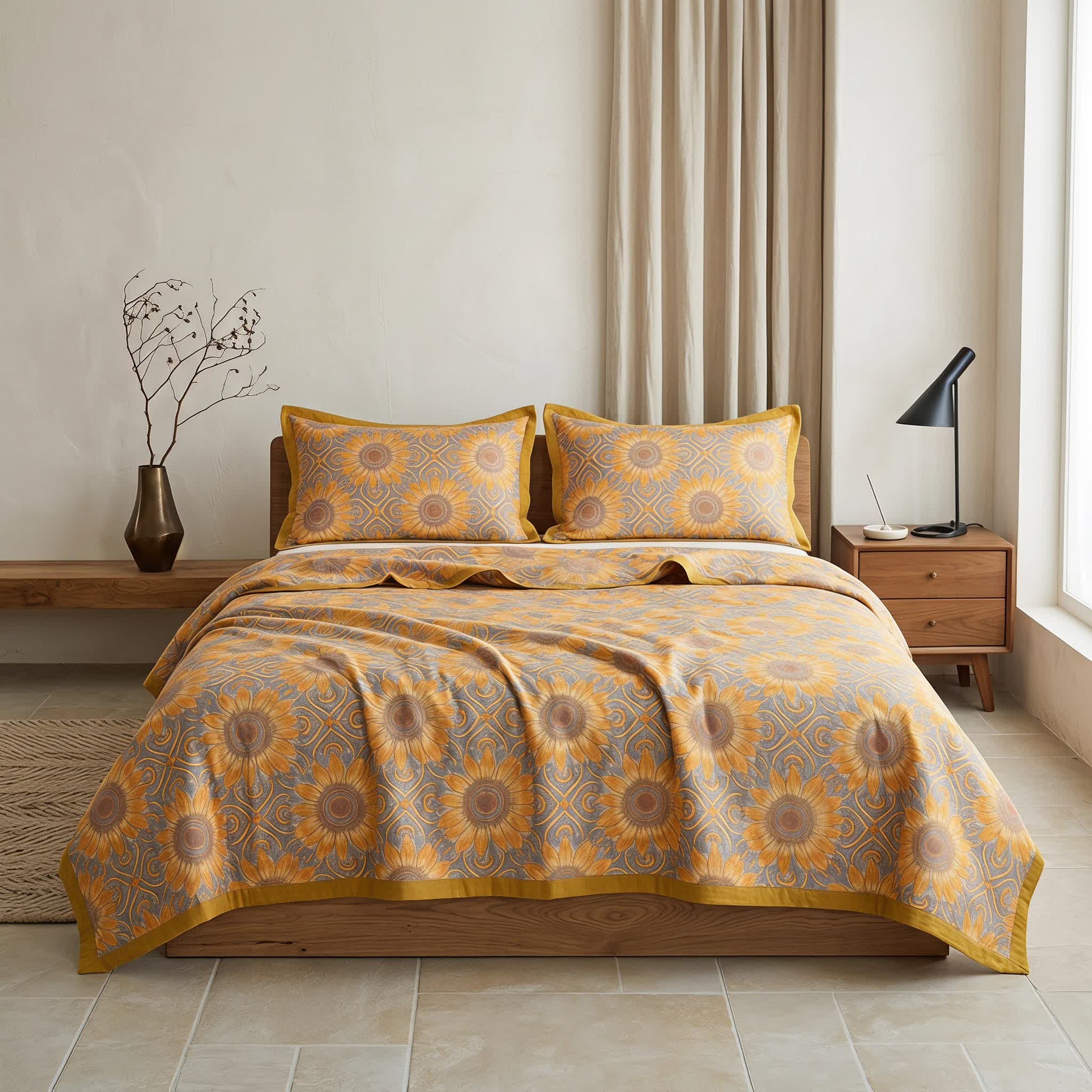 Boho Sunflower 3-Layer Muslin Cotton Quilt - image 5