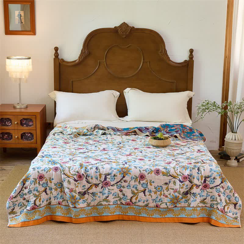 Boho Floral Vine Cotton Reversible Blanket Quilt - King - image 0