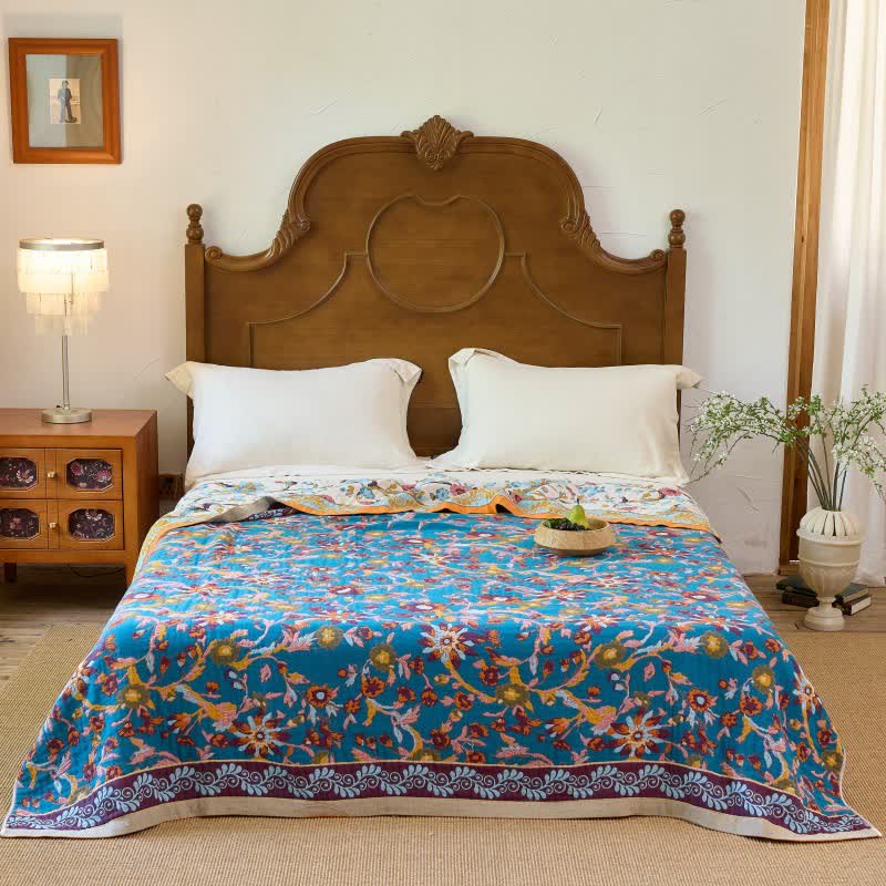 Boho Floral Vine Cotton Reversible Blanket Quilt - image 2