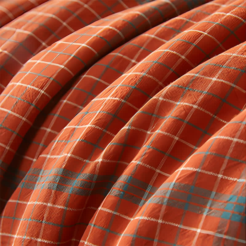 Yarn Dyed Orange Plaid Cotton Summer Quilt - image 4