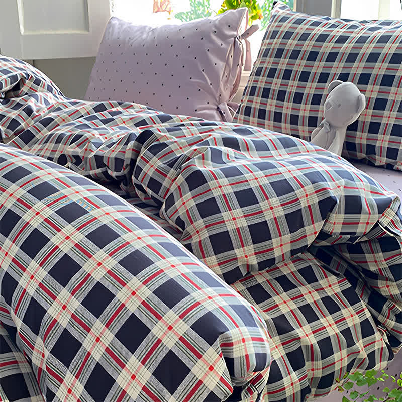 Heritage Plaid Red & Navy Washed Cotton Bedding Set - image 2
