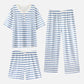 Blue Stripe Cotton 3-Piece Loungewear Set - Blue Stripe - XXL - Henley Button - image 5